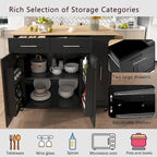 Kitchen Island Cart - Black/White - Drop Leaf - Rolling