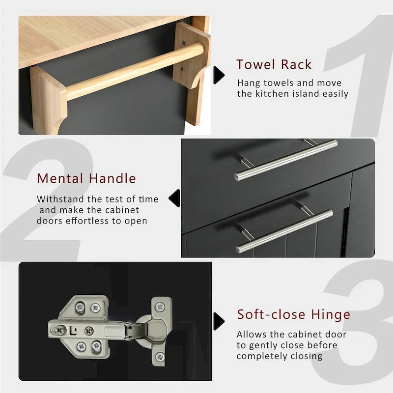 Kitchen Island Cart - Black/White - Drop Leaf - Rolling