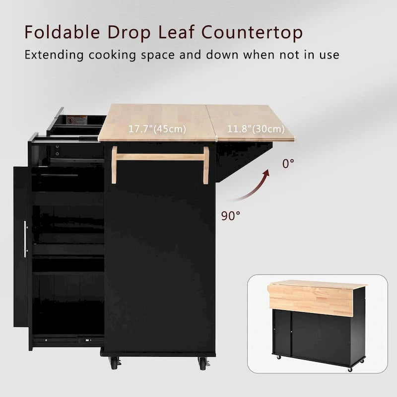 Kitchen Island Cart - Black/White - Drop Leaf - Rolling