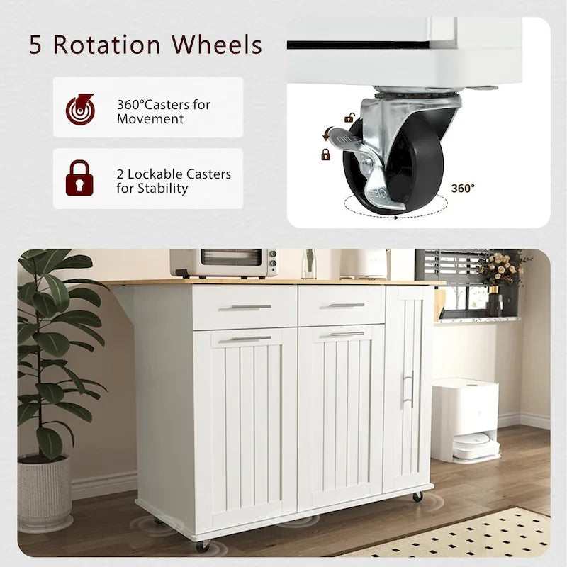 Kitchen Island Cart - Black/White - Drop Leaf - Rolling