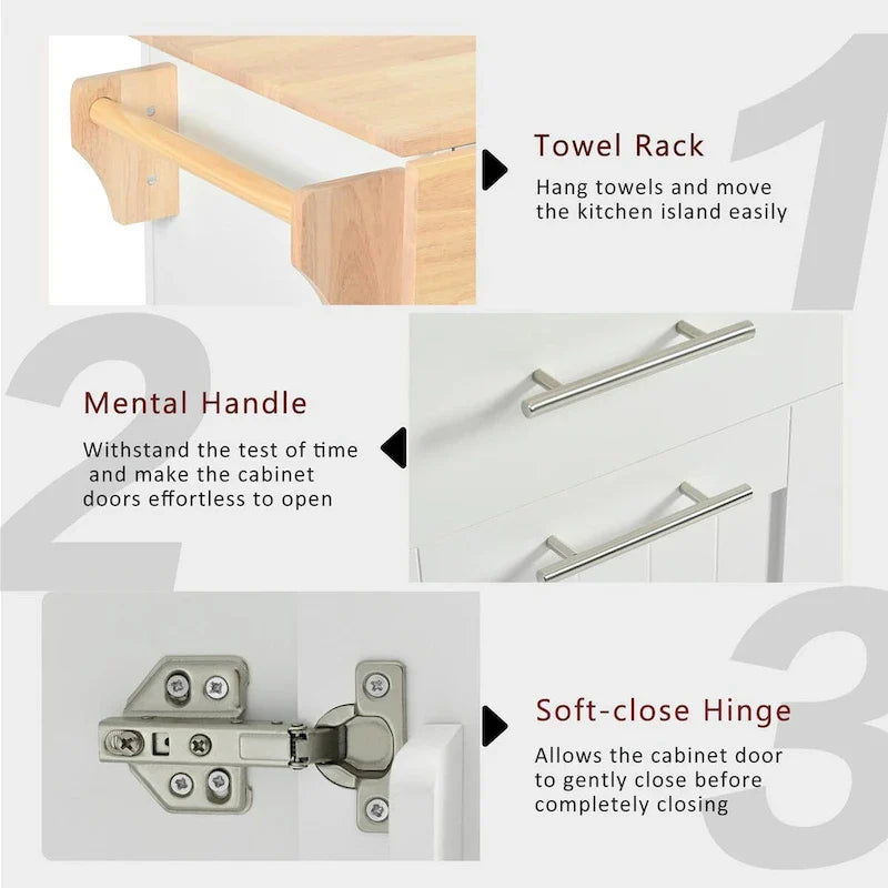 Kitchen Island Cart - Black/White - Drop Leaf - Rolling