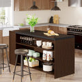 55 Inches Brown All-Wood Kitchen Island with Storage for Dining Room
