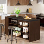 55 Inches Brown All-Wood Kitchen Island with Storage for Dining Room