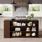 55 Inches Brown All-Wood Kitchen Island with Storage for Dining Room