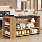 55 Inches Brown All-Wood Kitchen Island with Storage for Dining Room
