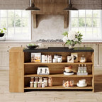 55 Inches Brown All-Wood Kitchen Island with Storage for Dining Room