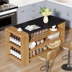 55 Inches Brown All-Wood Kitchen Island with Storage for Dining Room