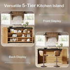 55 Inches Brown All-Wood Kitchen Island with Storage for Dining Room