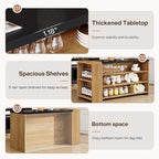 55 Inches Brown All-Wood Kitchen Island with Storage for Dining Room