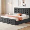 King Size Bed Frame - Linen Upholstered - 4 Storage Drawers