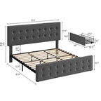 King Size Bed Frame - Linen Upholstered - 4 Storage Drawers